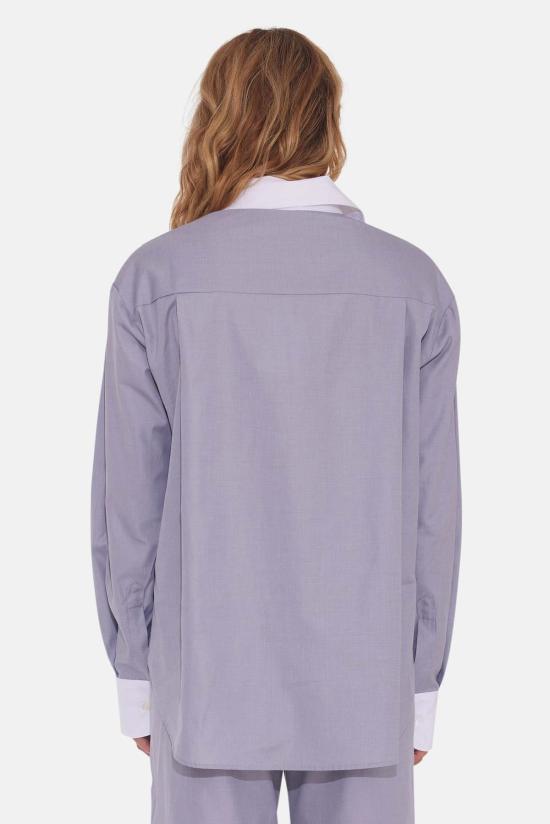  The Tile Club 후드 티셔츠 타일 클럽 릴리 팝린 보이프렌드 셔츠 그레이/화이트 칼라 - THE TILE CLUB