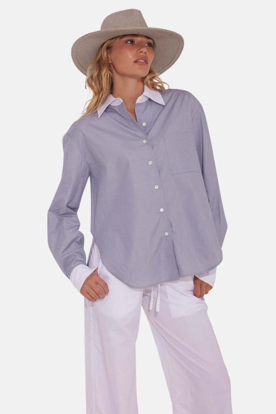  The Tile Club 후드 티셔츠 타일 클럽 릴리 팝린 보이프렌드 셔츠 그레이/화이트 칼라 - THE TILE CLUB