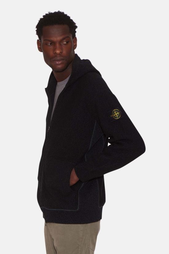  스톤 아일랜드 집업 니트 후드 지퍼 카디건 페트롤 - STONE ISLAND