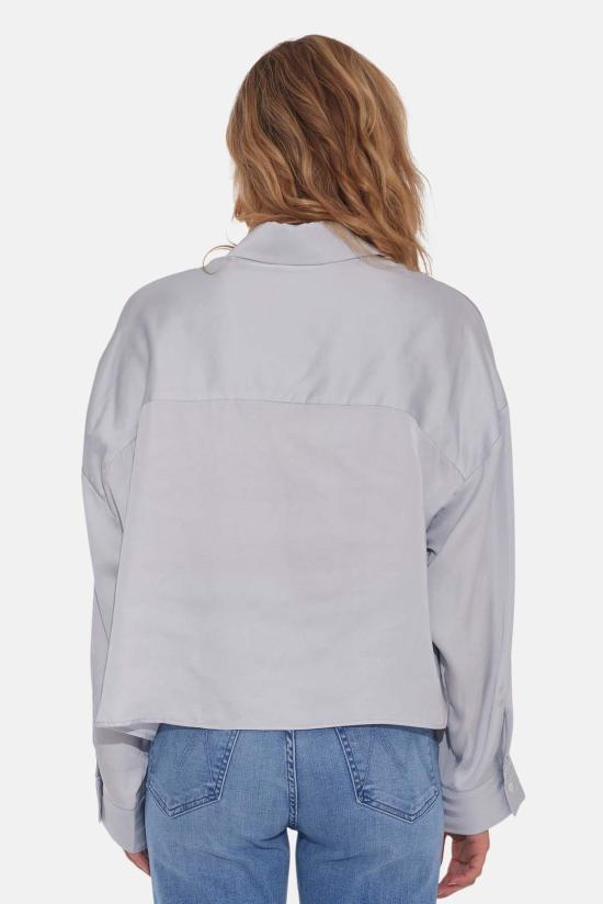  The Tile Club 후드 티셔츠 타일 클럽 로라 크롭 새틴 셔츠 실버 블루 - THE TILE CLUB