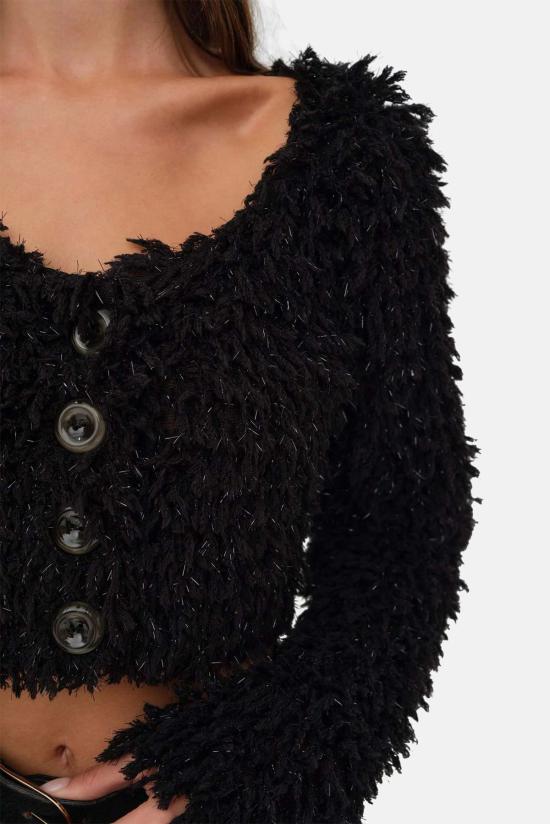  포러브앤레몬스 스웨터 For Love & Lemons June 크롭 스웨터 블랙 - FOR LOVE & LEMONS