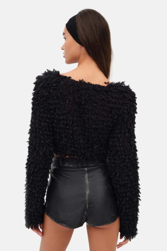  포러브앤레몬스 스웨터 For Love & Lemons June 크롭 스웨터 블랙 - FOR LOVE & LEMONS