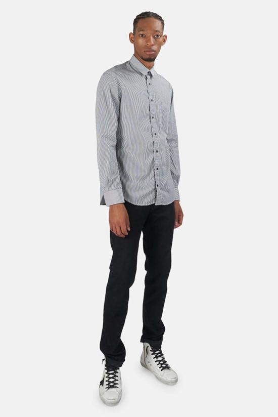  Blue&Cream 긴팔 셔츠 블루&크림 스트라이프 핀포인트 버튼 다운 블랙/화이트 - BLUE&CREAM