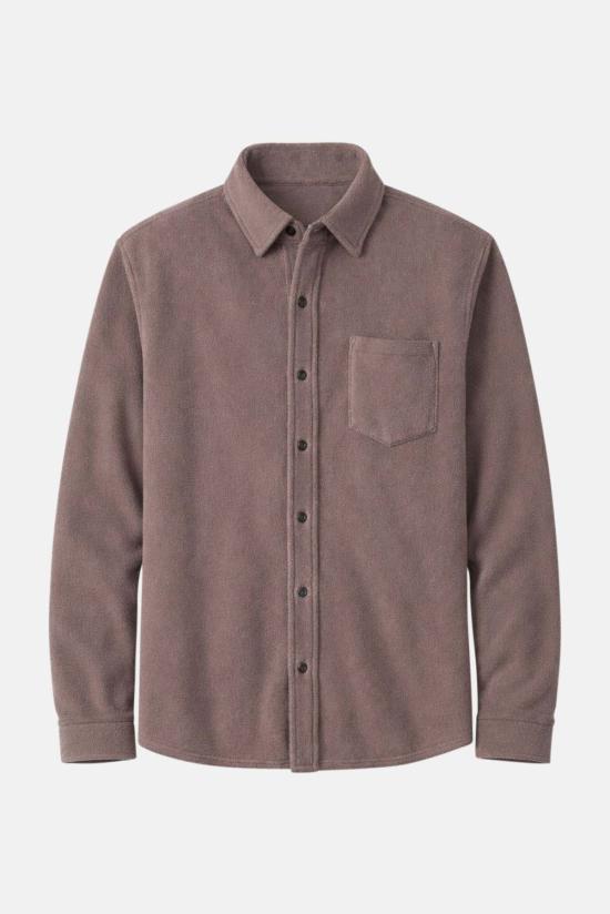  블루&크림 긴팔 셔츠 폴라 플리스 오버셔츠 브라운