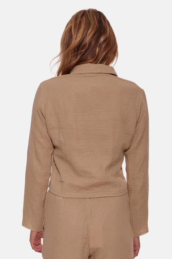  블루&크림 블라우스 캐시 거즈 폴로 탑 샌드 - BLUE&CREAM