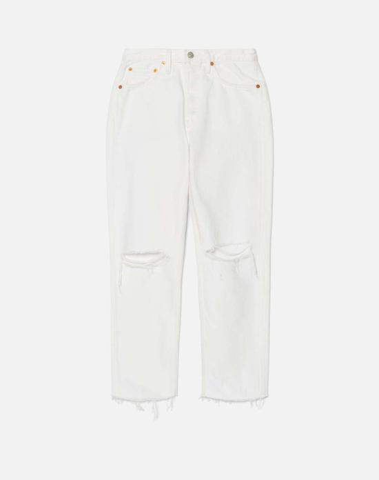  리던 데님 팬츠 Re/Done 70년대 스토브 파이프 진 화이트 파괴됨 - RE/DONE