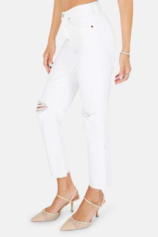  리던 데님 팬츠 Re/Done 70년대 스토브 파이프 진 화이트 파괴됨