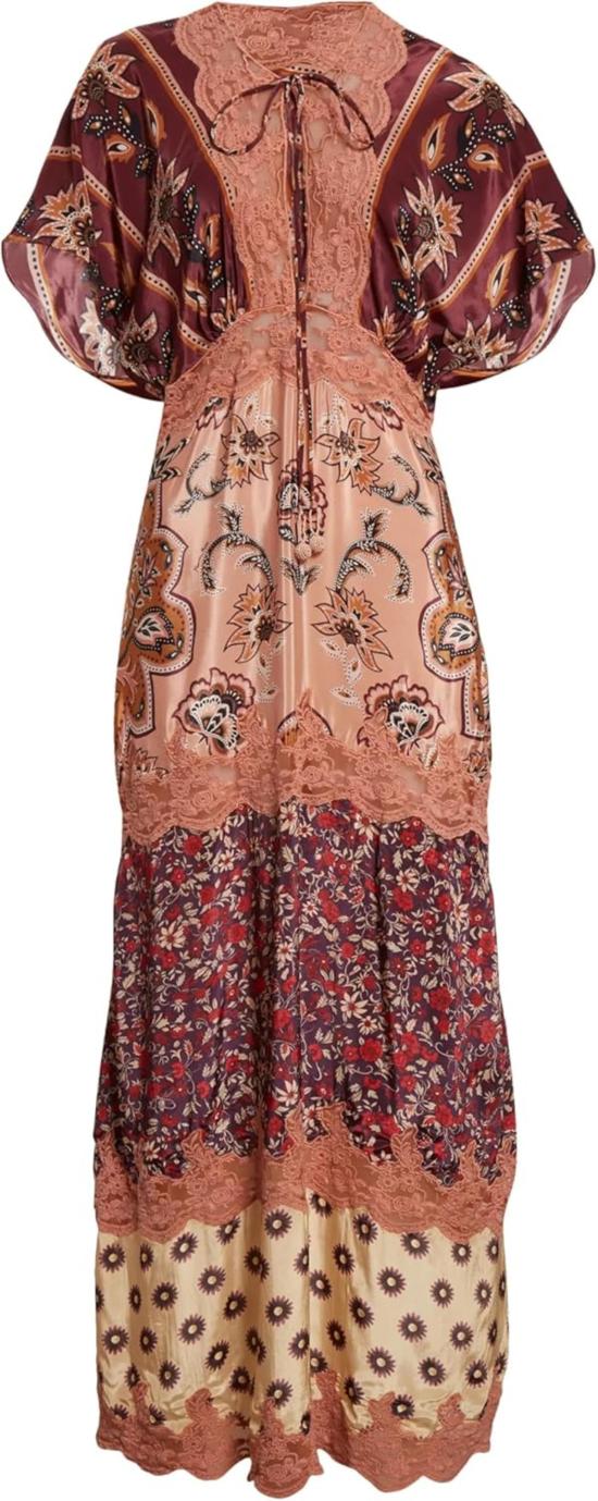  팜 리오 숏 원피스 레이스 반팔 맥시 드레스 글램 태피스트리 버건디