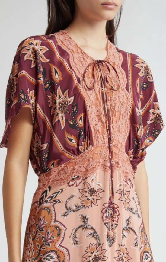  팜 리오 숏 원피스 레이스 반팔 맥시 드레스 글램 태피스트리 버건디 - FARM RIO