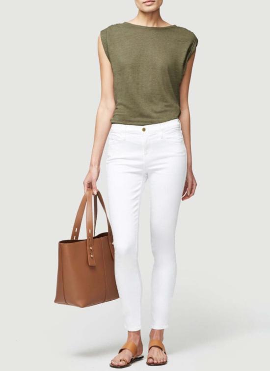  프레임 데님 팬츠 데님 르 스키니 드 잔 컬러 블랑 - FRAME