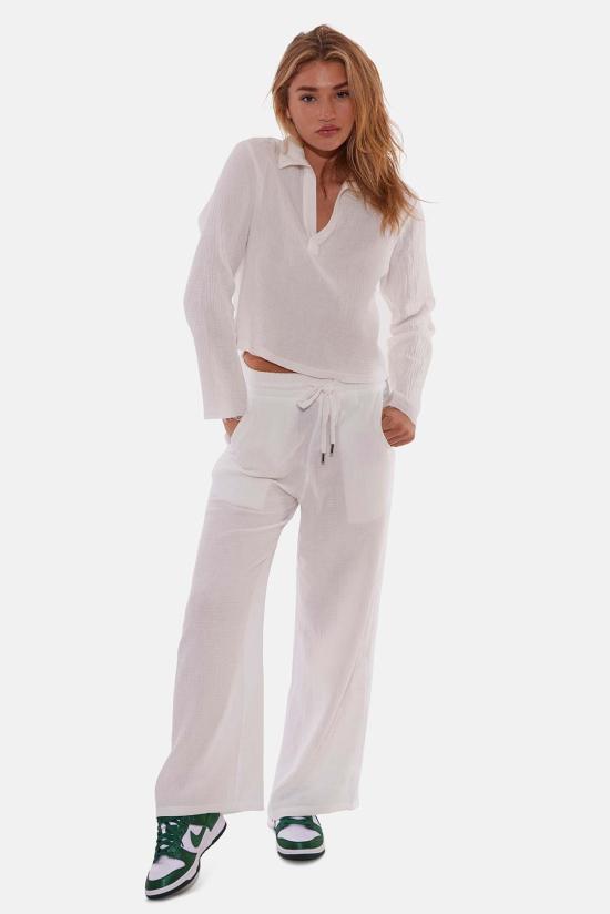  블루&크림 스트레이트 팬츠 웬디 거즈 와이드 레그 팬츠 아이보리 - BLUE&CREAM