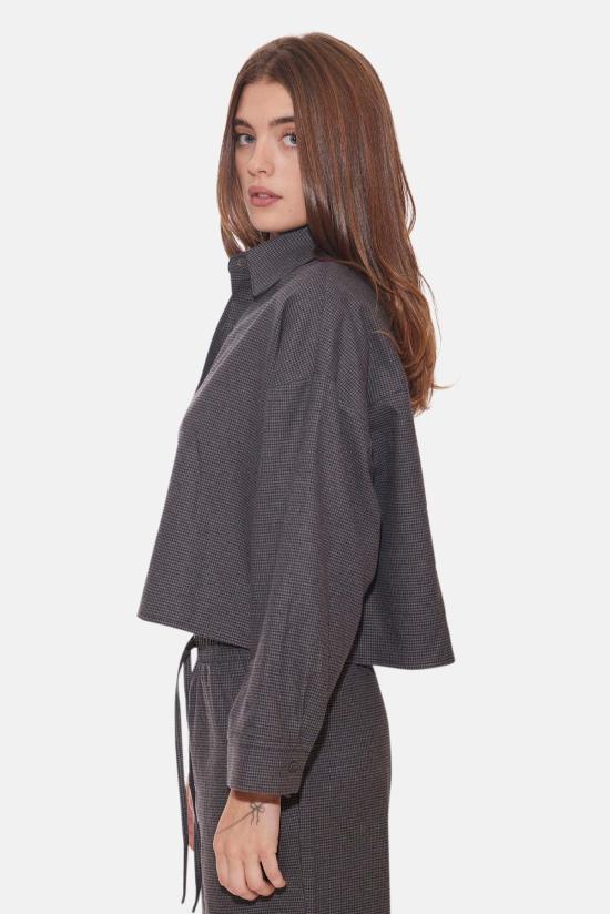  The Tile Club 후드 티셔츠 타일 클럽 샤또 트윌 크롭 셔츠 숯색 하운드투스 - THE TILE CLUB