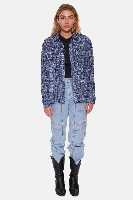  Blue&Cream 후드 티셔츠 블루&크림 코코 트위드 오버셔츠 블루 멀티 - BLUE&CREAM