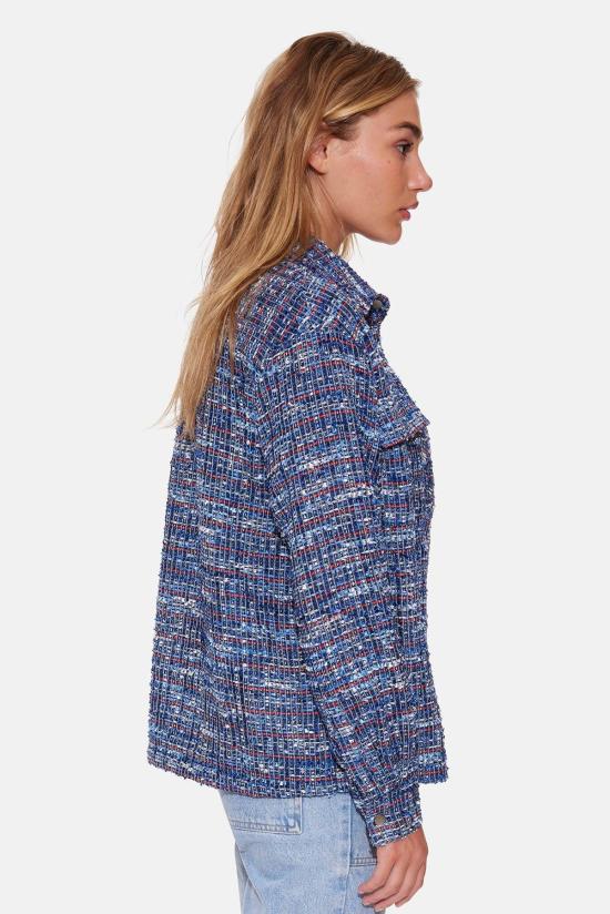  Blue&Cream 후드 티셔츠 블루&크림 코코 트위드 오버셔츠 블루 멀티 - BLUE&CREAM