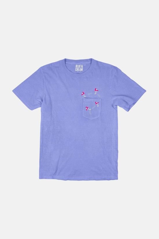  블루&크림 반팔 티셔츠 더블 댄싱 머쉬룸 포켓 티 페리윙클
