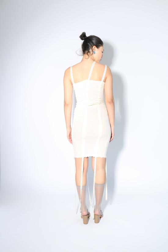  베이스레인지 숏 원피스 베이스렌지 언다이드 헴 슬립 드레스 화이트 - BASERANGE