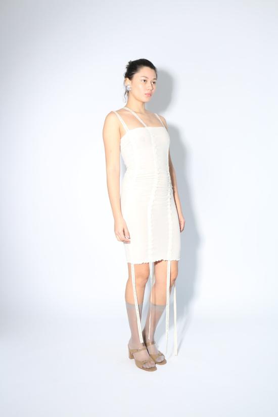  베이스레인지 숏 원피스 베이스렌지 언다이드 헴 슬립 드레스 화이트 - BASERANGE