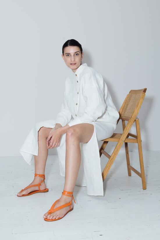  다두라 롱 원피스 흰독말풀 리넨 페트라 카프탄 드레스 화이트 - DATURA