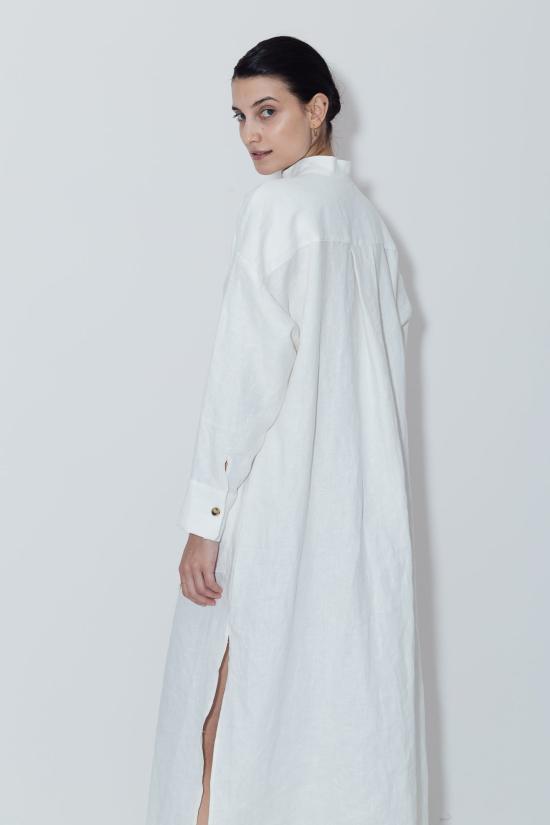  다두라 롱 원피스 흰독말풀 리넨 페트라 카프탄 드레스 화이트 - DATURA