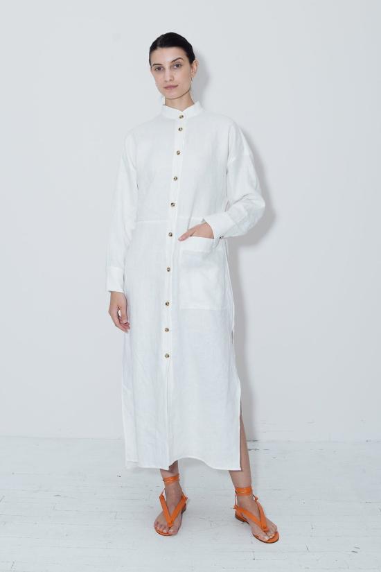  다두라 롱 원피스 흰독말풀 리넨 페트라 카프탄 드레스 화이트 - DATURA