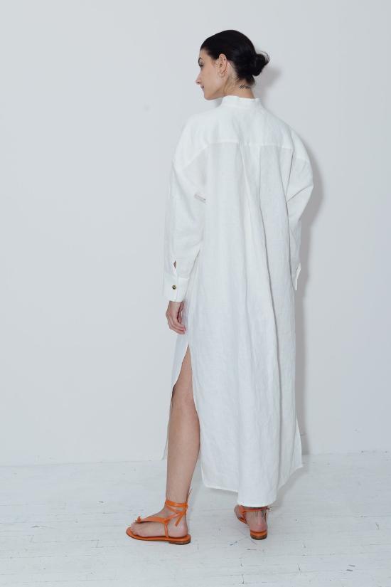  다두라 롱 원피스 흰독말풀 리넨 페트라 카프탄 드레스 화이트 - DATURA