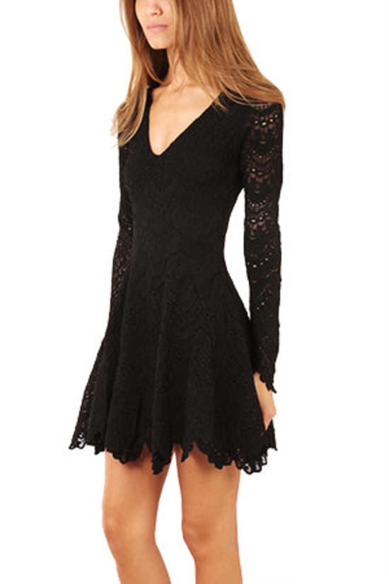  Nightcap 숏 원피스 나이트캡 딥 V 플러티 스페인 레이스 드레스 블랙 - OTHER BRANDS