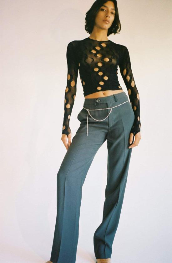  프리스카베라 스트레이트 팬츠 로우 라이즈 수트 팬츠 차콜 - PRISCAVERA