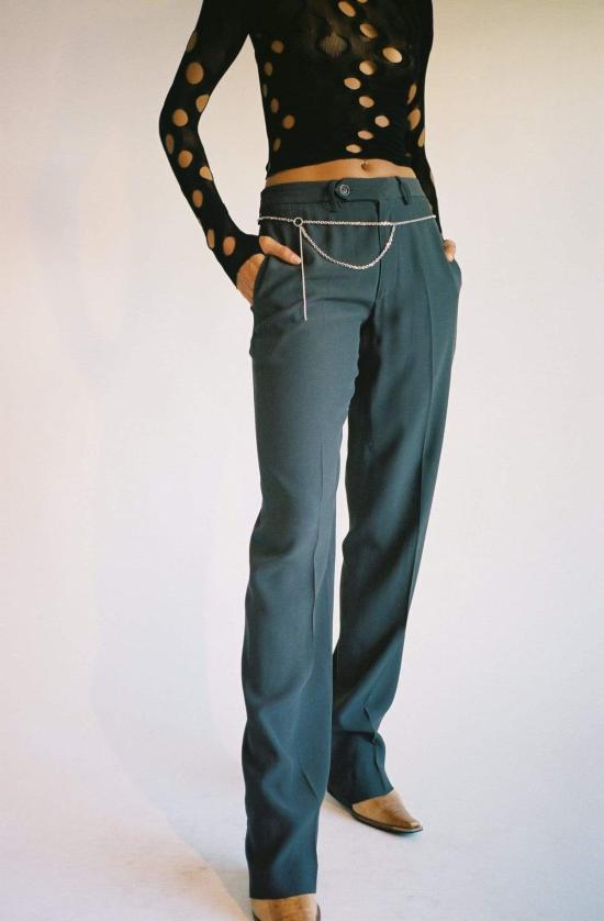  프리스카베라 스트레이트 팬츠 로우 라이즈 수트 팬츠 차콜 - PRISCAVERA