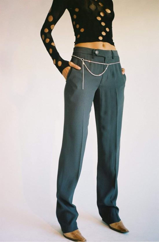  프리스카베라 스트레이트 팬츠 로우 라이즈 수트 팬츠 차콜 - PRISCAVERA