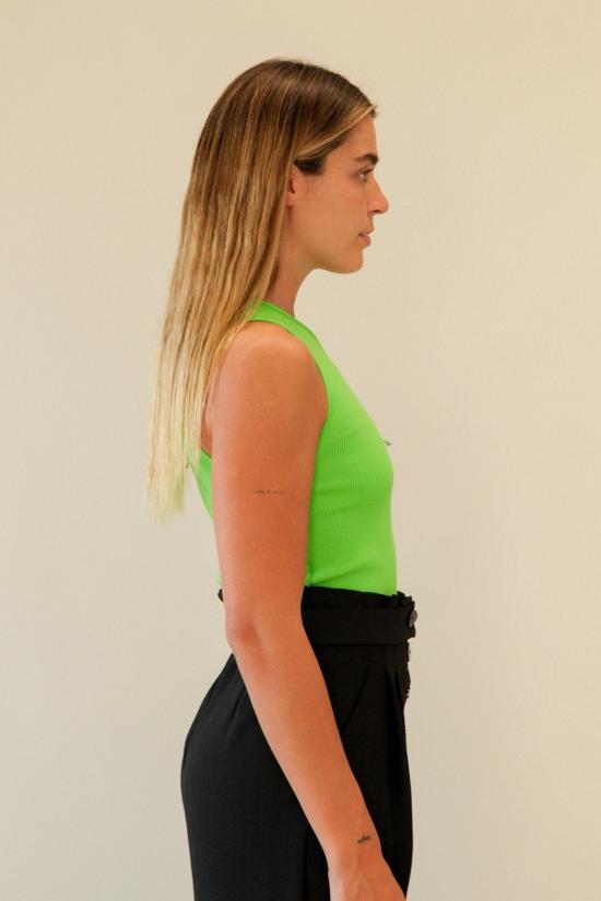  케이코 민소매 티셔츠 Kk Co Studio 피어싱 원 숄더 리브 탱크 라임 - KKCO