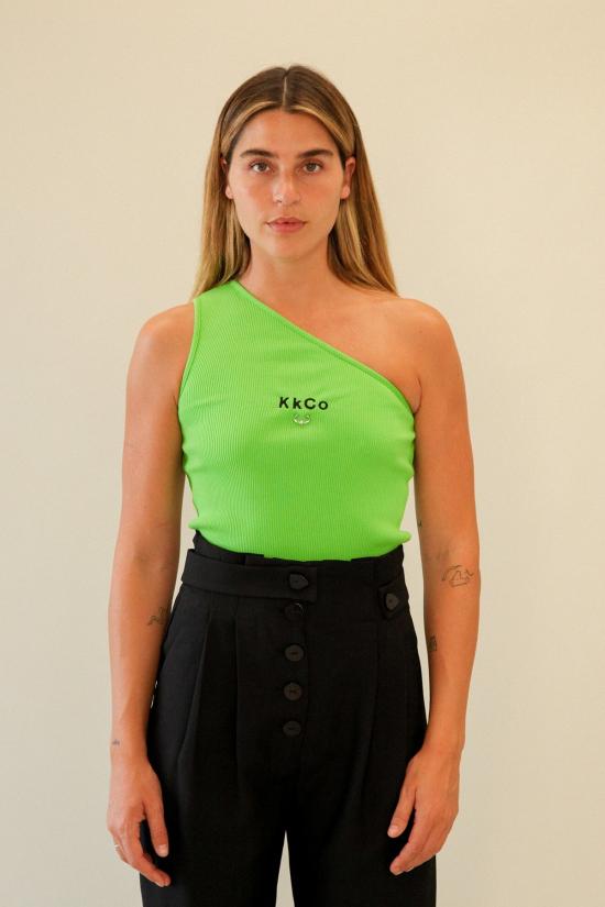  케이코 민소매 티셔츠 Kk Co Studio 피어싱 원 숄더 리브 탱크 라임