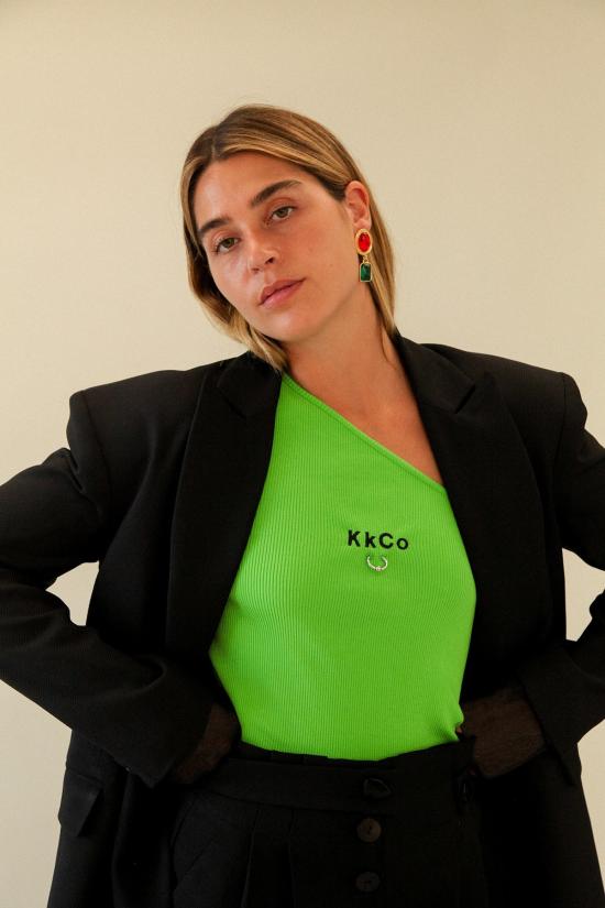  케이코 민소매 티셔츠 Kk Co Studio 피어싱 원 숄더 리브 탱크 라임 - KKCO