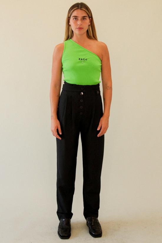 케이코 민소매 티셔츠 Kk Co Studio 피어싱 원 숄더 리브 탱크 라임 - KKCO