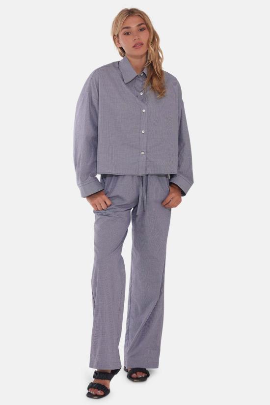  더 타일 클럽 스트레이트 팬츠 타일 클럽 조지카 비치 팝린 팬츠 블랙 깅엄 - THE TILE CLUB