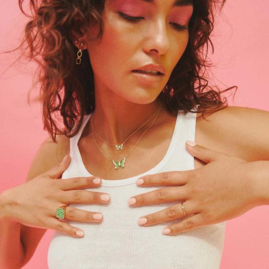  에리네스 목걸이/팬던트 미니 그린 앤 다이아몬드 옴브르 버터플라이 네크리스 14K 옐로우 골드 - ERINESS