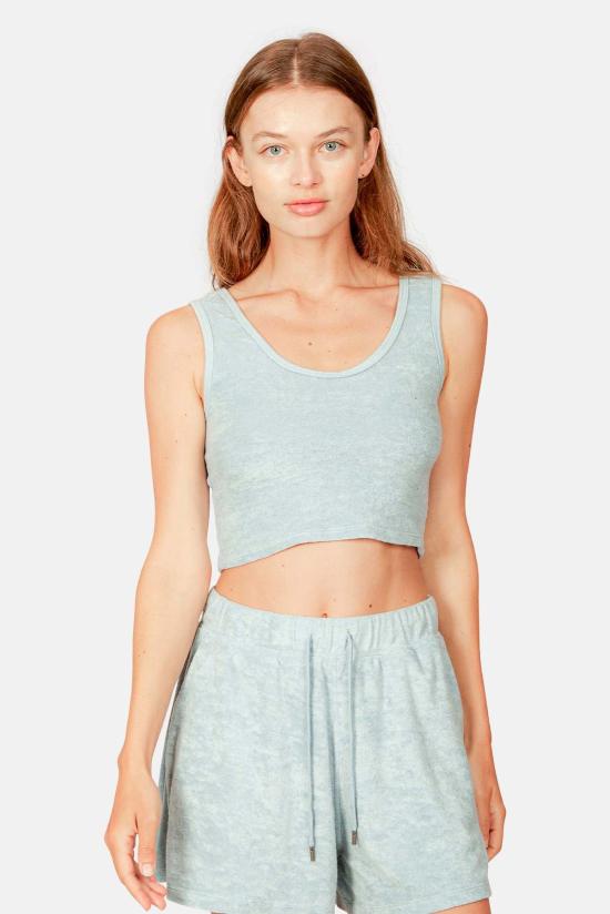  블루&크림 민소매 티셔츠 조 크롭 탱크 오션 블루