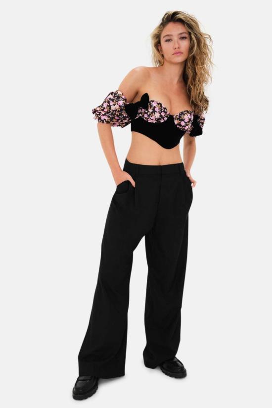  포러브앤레몬스 민소매 티셔츠 For Love & Lemons 케이트 크롭 탑 블랙 - FOR LOVE & LEMONS