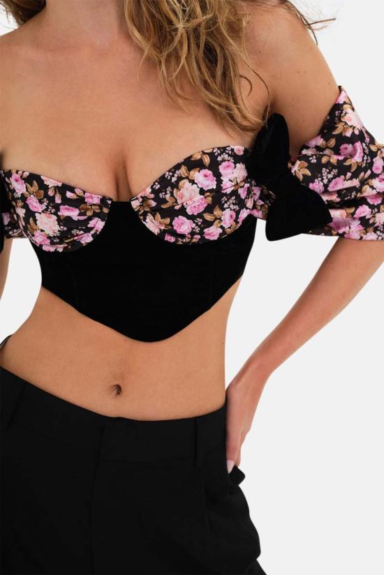  포러브앤레몬스 민소매 티셔츠 For Love & Lemons 케이트 크롭 탑 블랙 - FOR LOVE & LEMONS