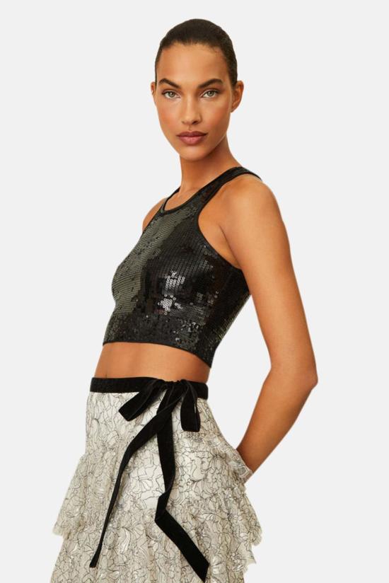  러브쉐이크팬시 민소매 티셔츠 러브 쉑 팬시 말라 크롭 탱크 블랙 - LOVESHACKFANCY