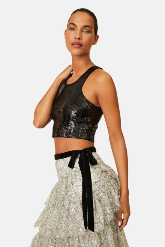  러브쉐이크팬시 민소매 티셔츠 러브 쉑 팬시 말라 크롭 탱크 블랙 - LOVESHACKFANCY