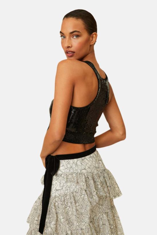  러브쉐이크팬시 민소매 티셔츠 러브 쉑 팬시 말라 크롭 탱크 블랙 - LOVESHACKFANCY