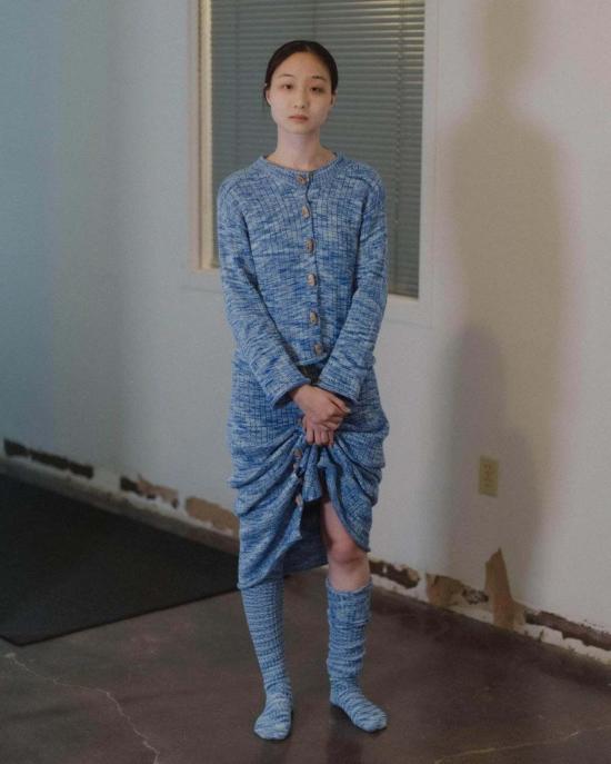  베이스레인지 양말 Baserange 트위스트 오버니  블루 멜란지 - BASERANGE