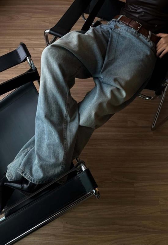  더 엔케이씨 스토어 데님 팬츠 Nkc 크리스 크로스 배기 진 라이트 워시 데님