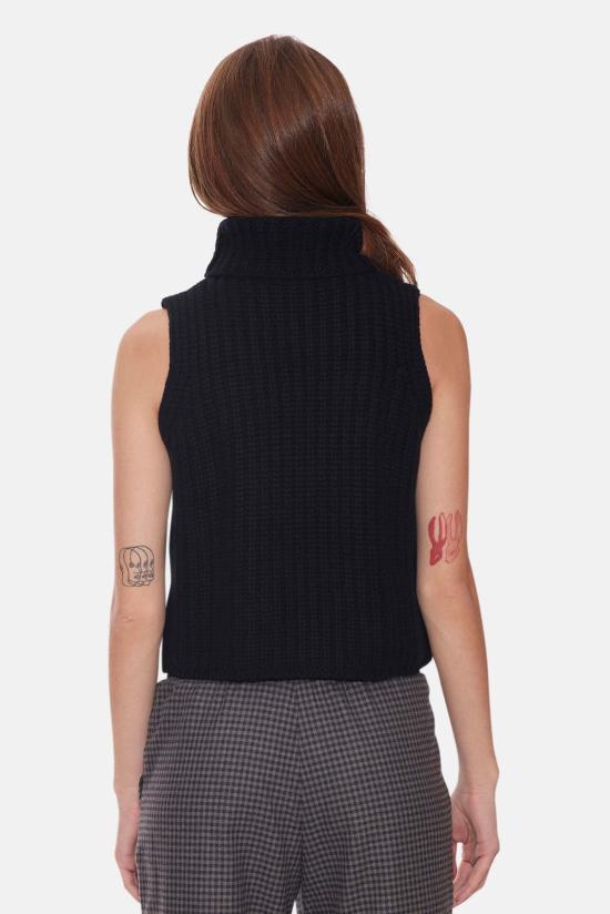  더 타일 클럽 터틀넥 타일 클럽 마야 캐시미어 슬리브리스  블랙 - THE TILE CLUB