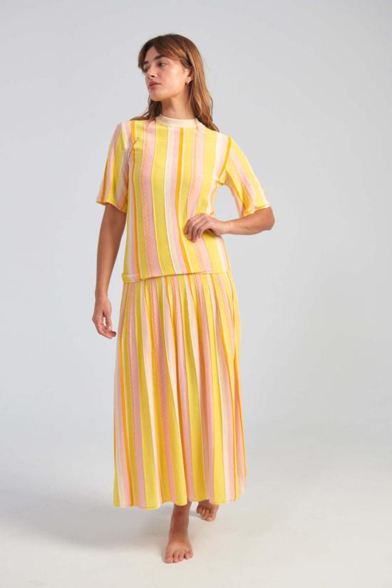  로데브예 반팔 티셔츠 Rodebjer Modulo 스트라이프 니트 탑 라임