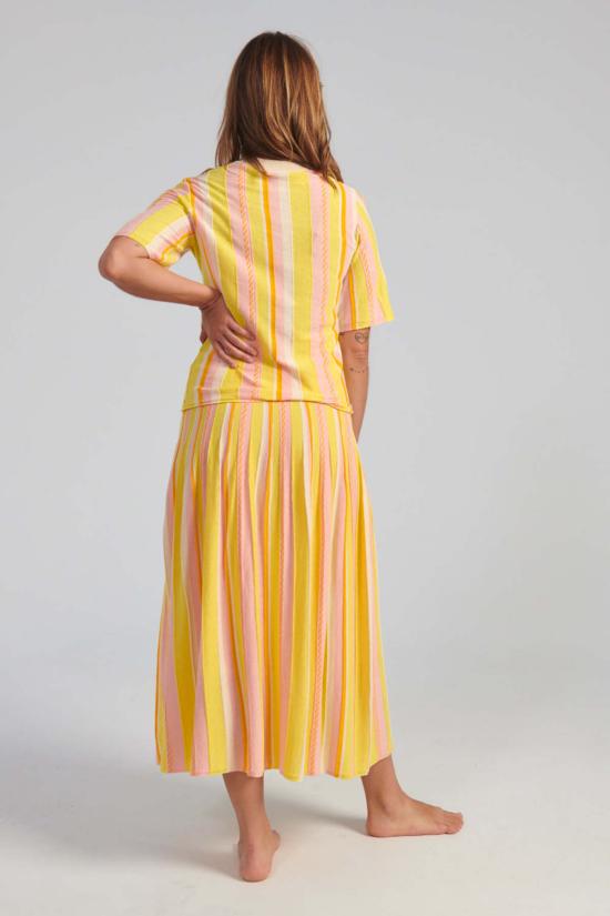  로데브예 반팔 티셔츠 Rodebjer Modulo 스트라이프 니트 탑 라임 - RODEBJER