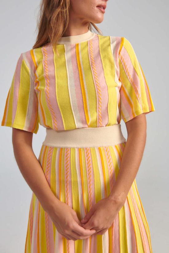  로데브예 반팔 티셔츠 Rodebjer Modulo 스트라이프 니트 탑 라임 - RODEBJER