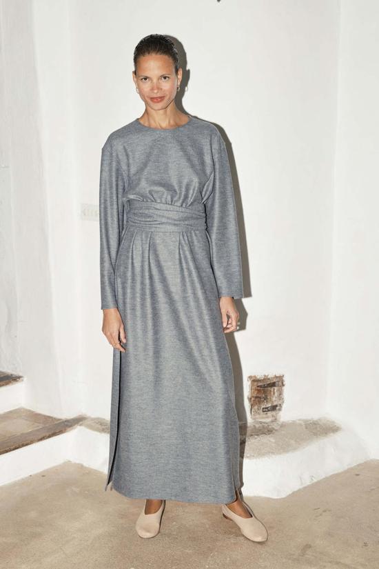  다두라 롱 원피스 다투라 보일드 울 아바 드레스 그래나이트 멜란지 - DATURA