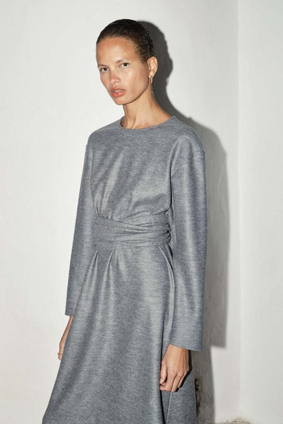  다두라 롱 원피스 다투라 보일드 울 아바 드레스 그래나이트 멜란지 - DATURA