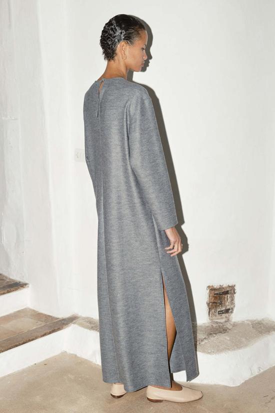  다두라 롱 원피스 다투라 보일드 울 아바 드레스 그래나이트 멜란지 - DATURA